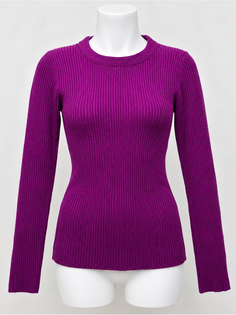 Women’s Medium Purple Ribbed Knit Sweater Long Sleeve Back Zip